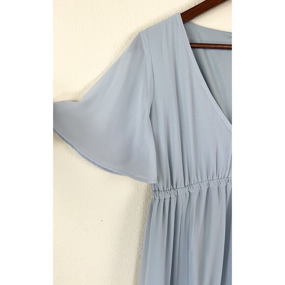 Show Me Your Mumu M Emily Empire Maxi Dress Blue Chiffon Flutter Sleeve - Picture 4 of 11